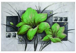 Ručně malovaný obraz Nádherné zelené Vlčí máky Rozměry: 70 x 100 cm