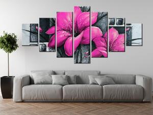 Ručně malovaný obraz Nádherné růžové Vlčí máky - 7 dílný Rozměry: 210 x 100 cm