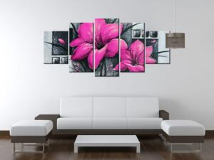 Ručně malovaný obraz Nádherné růžové Vlčí máky - 5 dílný Rozměry: 150 x 105 cm