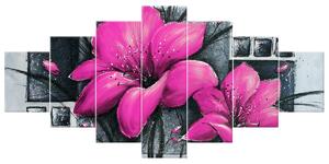 Ručně malovaný obraz Nádherné růžové Vlčí máky - 7 dílný Rozměry: 210 x 100 cm