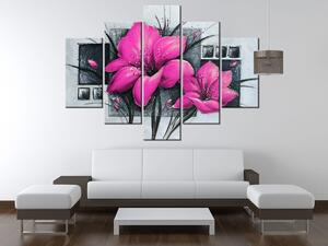 Ručně malovaný obraz Nádherné růžové Vlčí máky - 5 dílný Rozměry: 150 x 105 cm