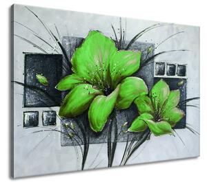 Ručně malovaný obraz Nádherné zelené Vlčí máky Velikost: 100 x 70 cm