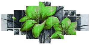 Ručně malovaný obraz Nádherné zelené Vlčí máky - 7 dílný Rozměry: 210 x 100 cm