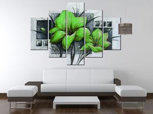 Ručně malovaný obraz Nádherné zelené Vlčí máky - 5 dílný Rozměry: 150 x 105 cm
