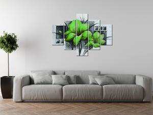 Ručně malovaný obraz Nádherné zelené Vlčí máky - 5 dílný Rozměry: 150 x 70 cm