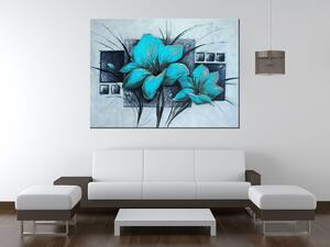 Ručně malovaný obraz Nádherné modré Vlčí máky Rozměry: 120 x 80 cm
