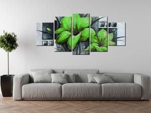 Ručně malovaný obraz Nádherné zelené Vlčí máky - 5 dílný Rozměry: 100 x 70 cm