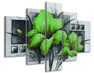 Ručně malovaný obraz Nádherné zelené Vlčí máky - 5 dílný Rozměry: 100 x 70 cm