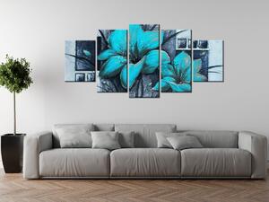 Ručně malovaný obraz Nádherné modré Vlčí máky - 5 dílný Rozměry: 150 x 105 cm