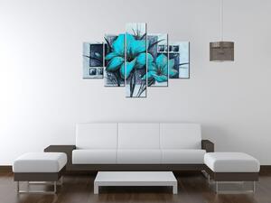 Ručně malovaný obraz Nádherné modré Vlčí máky - 5 dílný Rozměry: 100 x 70 cm