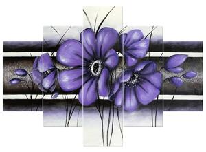 Ručně malovaný obraz Tajemný fialový Vlčí mák - 5 dílný Rozměry: 100 x 70 cm