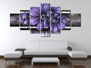 Ručně malovaný obraz Tajemný fialový Vlčí mák - 7 dílný Rozměry: 210 x 100 cm