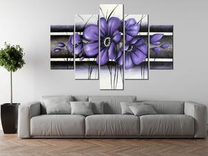 Ručně malovaný obraz Tajemný fialový Vlčí mák - 5 dílný Rozměry: 150 x 105 cm