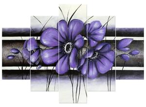 Ručně malovaný obraz Tajemný fialový Vlčí mák - 5 dílný Rozměry: 150 x 70 cm