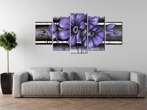 Ručně malovaný obraz Tajemný fialový Vlčí mák - 5 dílný Rozměry: 150 x 105 cm