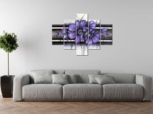 Ručně malovaný obraz Tajemný fialový Vlčí mák - 5 dílný Rozměry: 100 x 70 cm