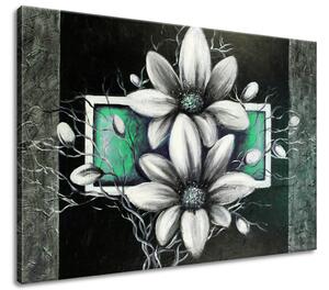 Ručně malovaný obraz Kopretina na zeleném pozadí Rozměry: 100 x 70 cm