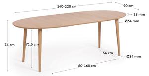 Jídelní stůl quio 140 (220) x 90 cm dubový