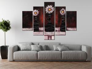 Ručně malovaný obraz Kopretinové červené trio - 5 dílný Rozměry: 150 x 70 cm