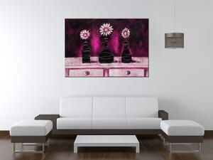 Ručně malovaný obraz Kopretinové růžové trio Rozměry: 100 x 70 cm