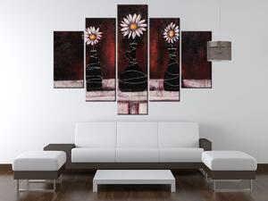 Ručně malovaný obraz Kopretinové červené trio - 5 dílný Rozměry: 100 x 70 cm