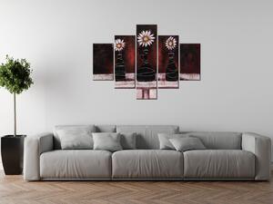 Ručně malovaný obraz Kopretinové červené trio - 5 dílný Rozměry: 150 x 70 cm