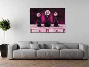 Ručně malovaný obraz Kopretinové růžové trio Rozměry: 100 x 70 cm