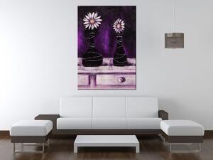 Ručně malovaný obraz Kopretinové fialové trio Rozměry: 120 x 80 cm