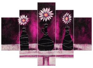 Ručně malovaný obraz Kopretinové růžové trio - 5 dílný Rozměry: 150 x 70 cm