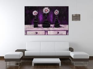 Ručně malovaný obraz Kopretinové fialové trio Rozměry: 120 x 80 cm