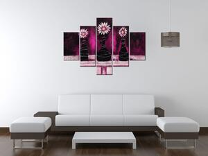 Ručně malovaný obraz Kopretinové růžové trio - 5 dílný Rozměry: 100 x 70 cm