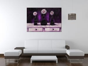Ručně malovaný obraz Kopretinové fialové trio Rozměry: 100 x 70 cm