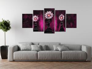 Ručně malovaný obraz Kopretinové růžové trio - 5 dílný Rozměry: 150 x 70 cm