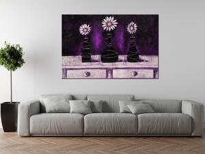 Ručně malovaný obraz Kopretinové fialové trio Rozměry: 100 x 70 cm