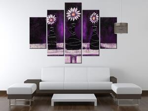 Ručně malovaný obraz Kopretinové fialové trio - 5 dílný Rozměry: 150 x 105 cm