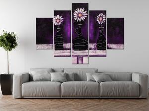 Ručně malovaný obraz Kopretinové fialové trio - 5 dílný Rozměry: 100 x 70 cm