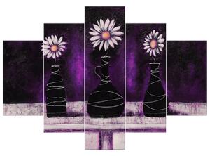 Ručně malovaný obraz Kopretinové fialové trio - 5 dílný Rozměry: 100 x 70 cm
