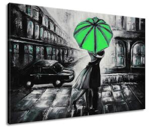 Ručně malovaný obraz Zelený polibek v dešti Rozměry: 115 x 85 cm