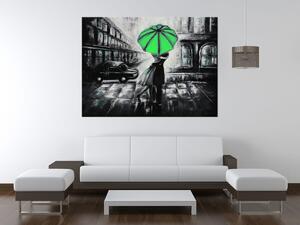 Ručně malovaný obraz Zelený polibek v dešti Rozměry: 120 x 80 cm