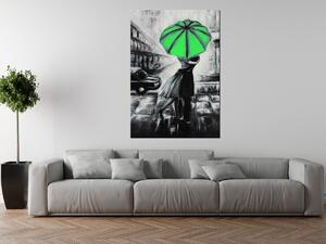 Ručně malovaný obraz Zelený polibek v dešti Rozměry: 120 x 80 cm