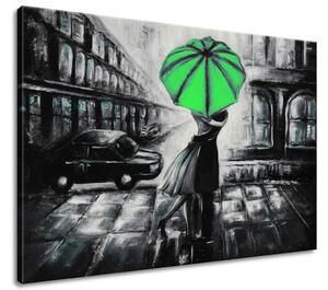 Ručně malovaný obraz Zelený polibek v dešti Rozměry: 100 x 70 cm