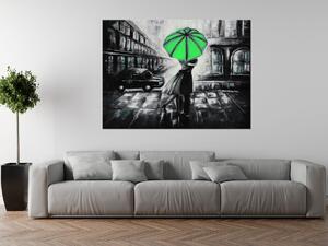 Ručně malovaný obraz Zelený polibek v dešti Rozměry: 70 x 100 cm