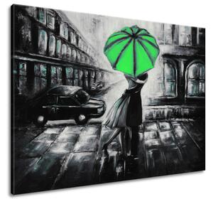 Gario Ručně malovaný obraz Zelený polibek v dešti Velikost: 115 x 85 cm