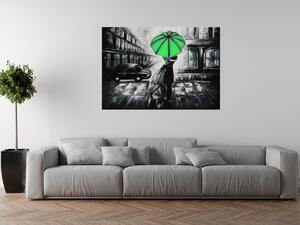 Ručně malovaný obraz Zelený polibek v dešti Rozměry: 70 x 100 cm