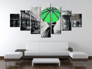 Ručně malovaný obraz Zelený polibek v dešti - 7 dílný Rozměry: 210 x 100 cm