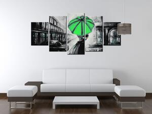 Ručně malovaný obraz Zelený polibek v dešti - 5 dílný Rozměry: 100 x 70 cm