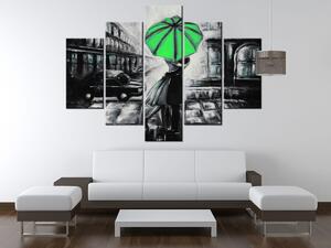 Ručně malovaný obraz Zelený polibek v dešti - 5 dílný Rozměry: 100 x 70 cm