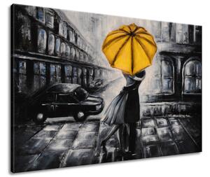 Ručně malovaný obraz Žlutý polibek v dešti Velikost: 120 x 80 cm