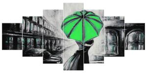 Ručně malovaný obraz Zelený polibek v dešti - 7 dílný Rozměry: 210 x 100 cm