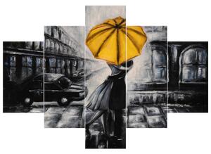 Ručně malovaný obraz Žlutý polibek v dešti - 5 dílný Rozměry: 100 x 70 cm